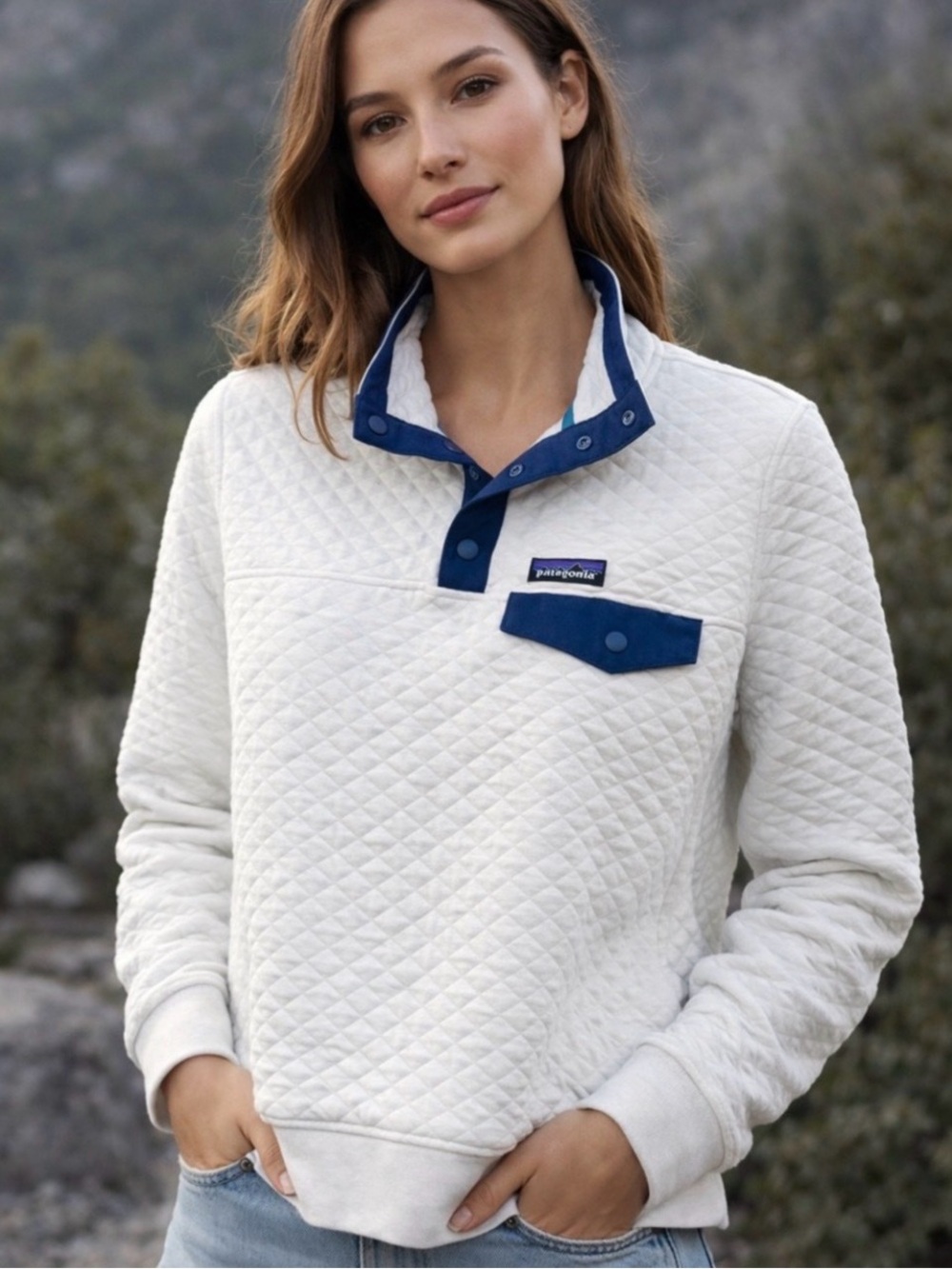 Patagonia Cream Organic Cotton Quilted Pullover Sz. S